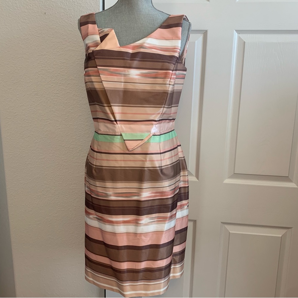 ANTONIO MELANI size 10 unique pink brown strappy dress artfully reconstructed